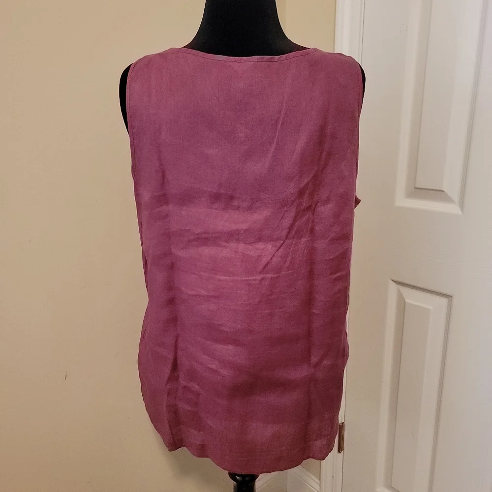 J. Jill 100% Linen Embroidered and Pleated Relaxed Fit Purple Tank Size L - Picture 6 of 8